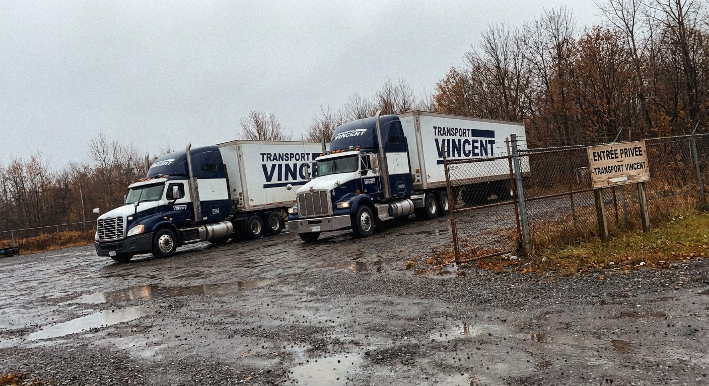 Camions Transport Vincent dans la cour à Blainville
